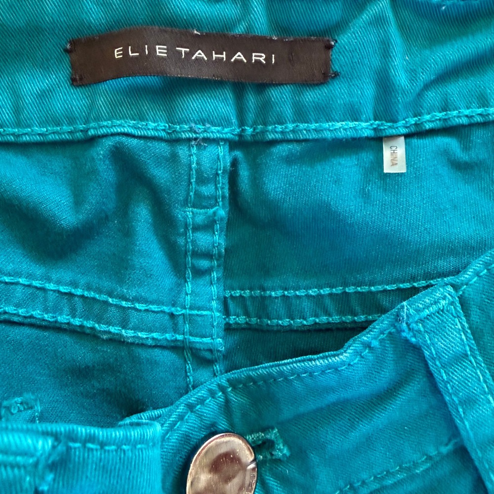 Elie Tahari Womens Teal Skinny Ankle Zip Pants Size 6 Stretch Cotton Twill 5-Pkt - Picture 4 of 5